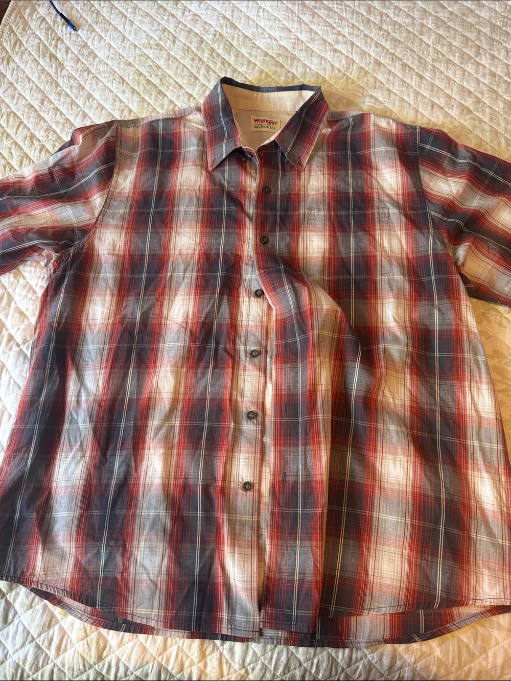 Wrangler Red and Blue Plaid Button-Down Shirt